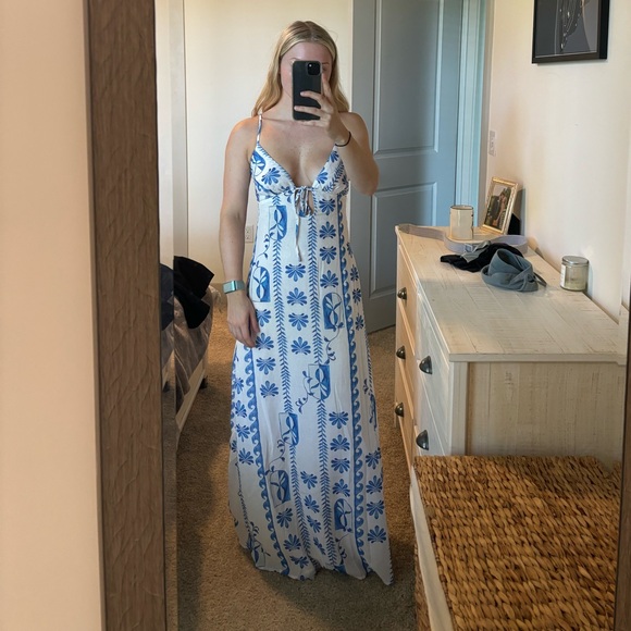 Blue and White Floral Maxi Dress - Picture 2 of 3